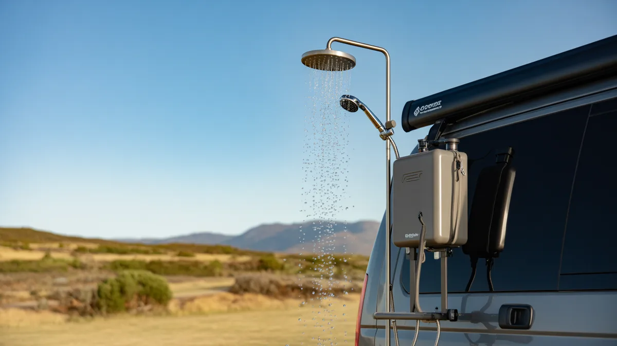 Construire une douche solaire nomade avec chauffe-eau instantané pour camping-car