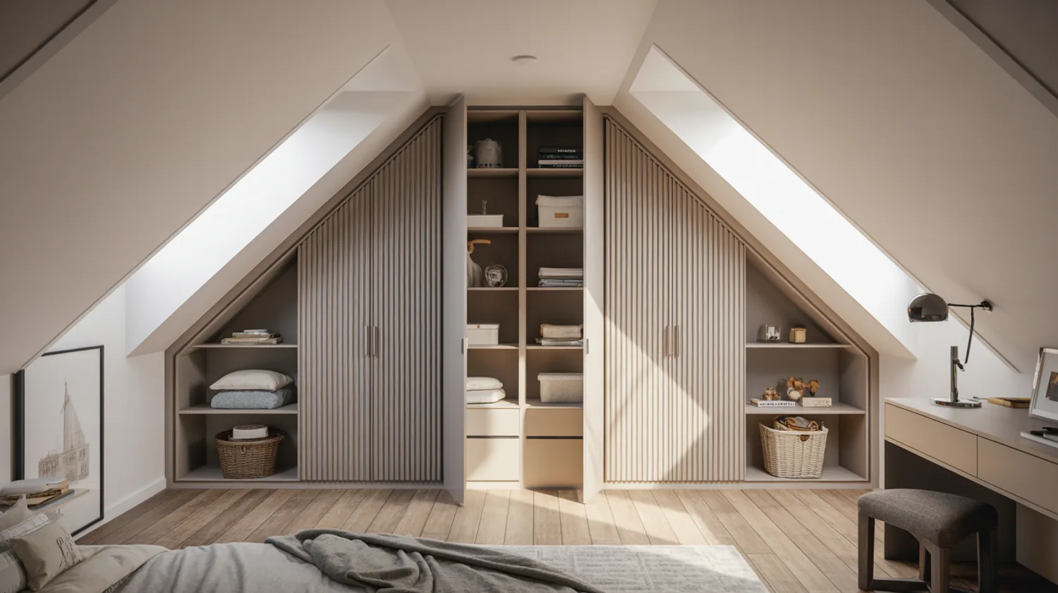 Couloir de rangement sur mesure pour combles aménagés : ossature, portes accordéon et organisation intérieure