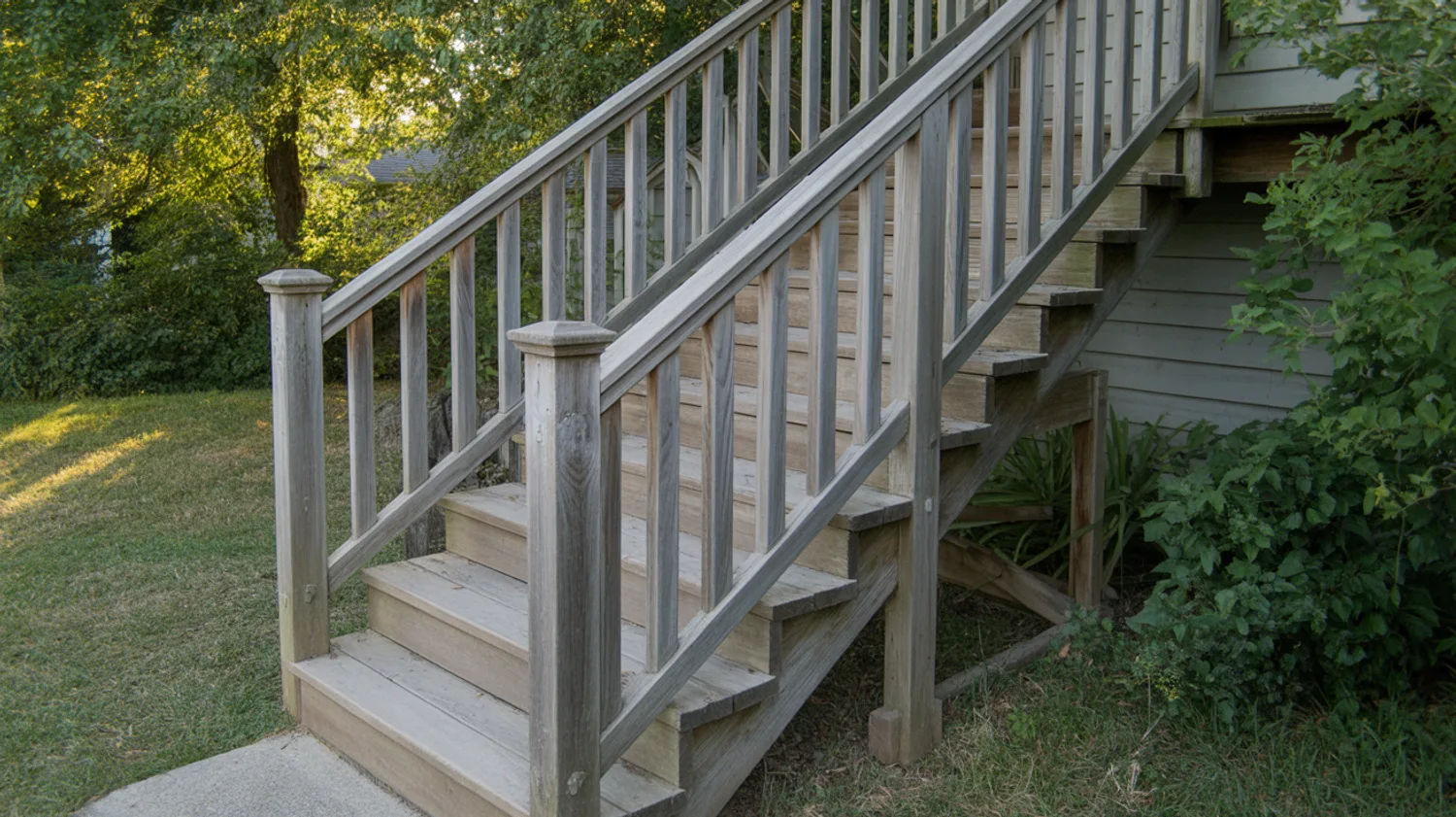 Escalier extérieur en bois : décapage, rebouchage et protection après l'été