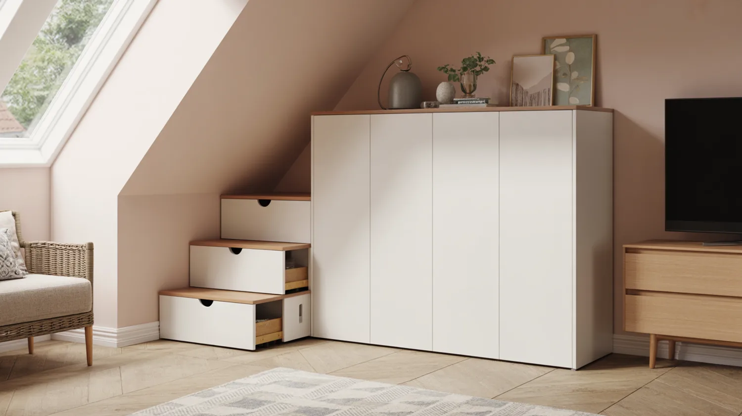 Escalier de rangement sous combles avec marches coulissantes : guide de fabrication