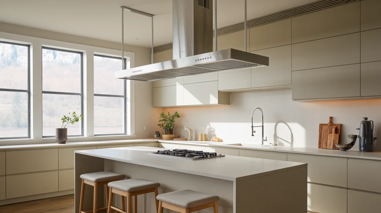 Installer une hotte décorative suspendue au-dessus d'un îlot central : guide complet électricité et maçonnerie