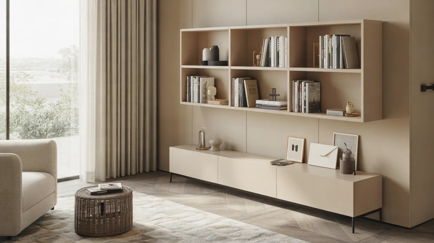 Bibliothèque avec console intégrée en MDF laqué : construire un meuble d'entrée sur mesure